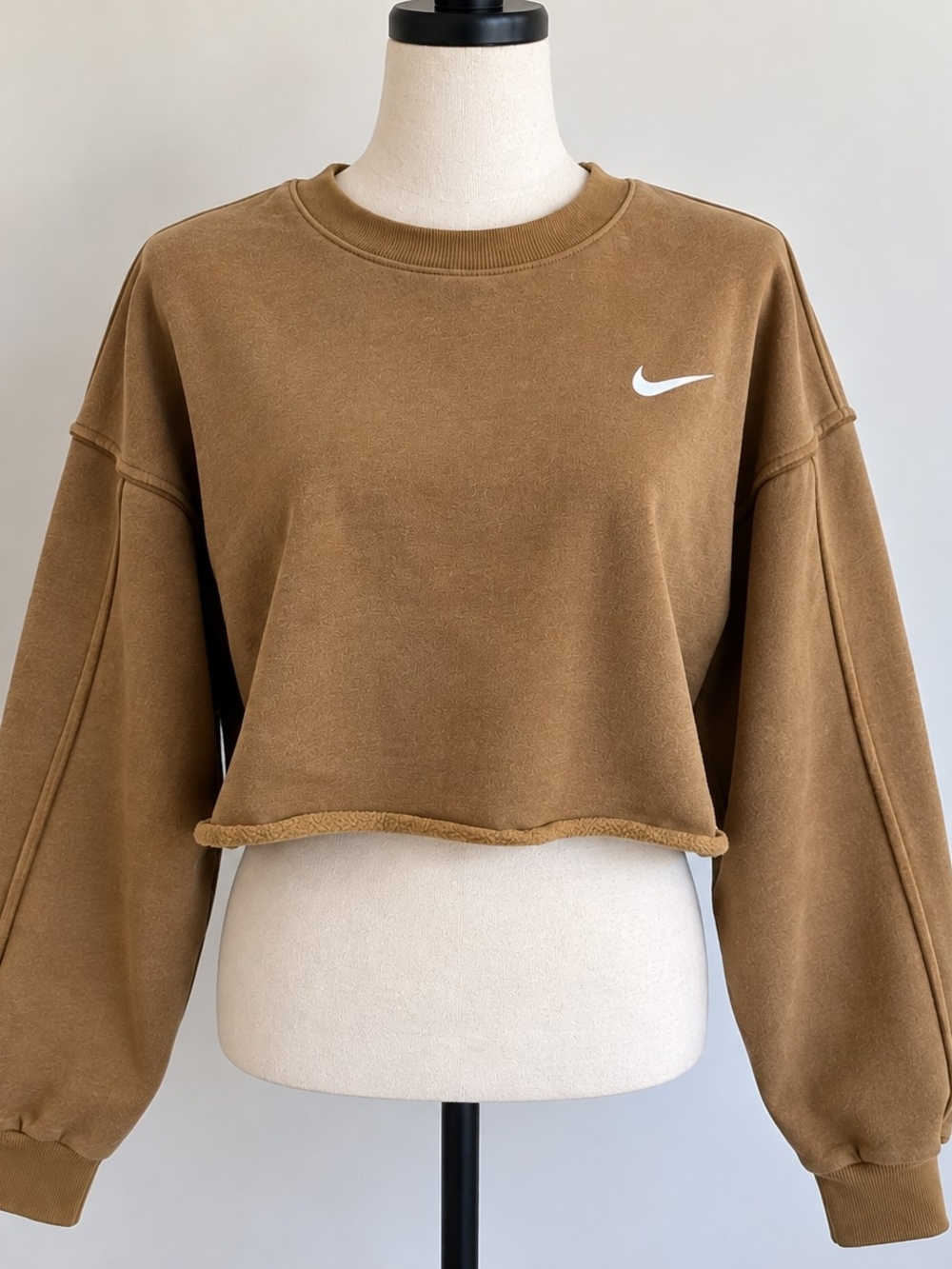 Nike Women’s Cropped Sweatshirt in Brown with White Swoosh